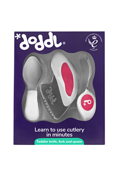 DODDL Blw Destekleyici Ergonomik Çatal Kaşık Bıçak Seti 1-5 Yaş // Magenta