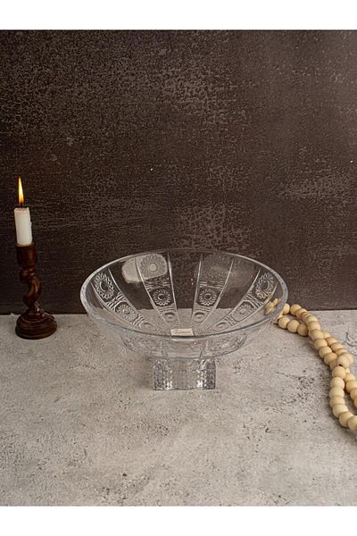 TOHFAT-AL MAIDAH Large plain checkered glass plate with base