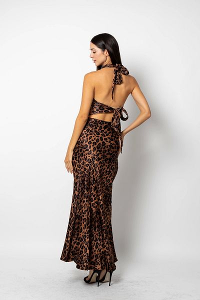 Bak Moda Leopard Patterned Flush Satin Brown Set