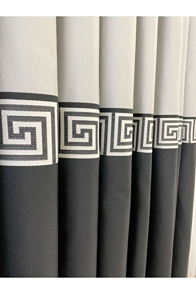 Brillant Bordürlü Pano Desen Jakar 1/3 Sık Pile Fon Perde Altı Siyah ; Üstü Açık Gri