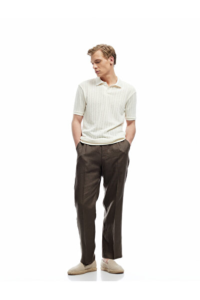 Koton Normal Waist Loose Fit Pleated Linen Chino Pants