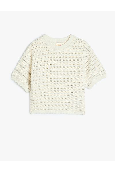 Koton Short Sleeve Crew Neck Openwork Knitwear Sweater