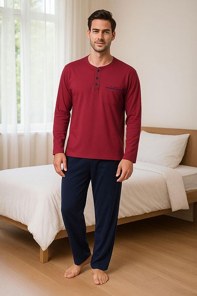Pierre Cardin Men's Long Sleeve Combed Cotton Pajamas