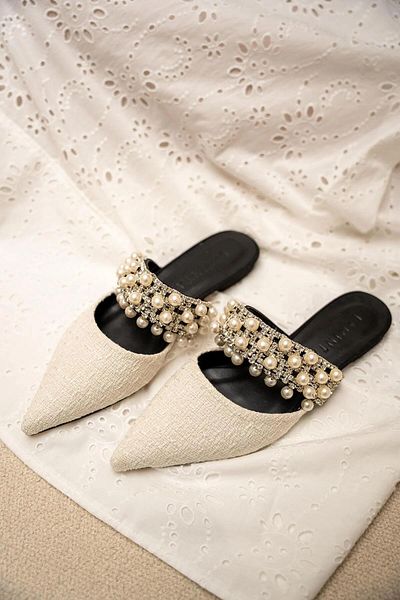 LAMİNTA Γυναικείες παντόφλες Rosie White Stone Tweed