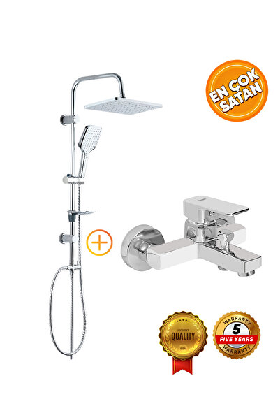 NAVEX Drom Harmoni Paslanmaz Krom Kolonlu Tepe Duş Seti Drom Aurora Banyo Bat...