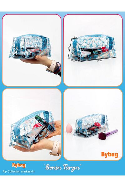 BYBAG Turnul Eiffel din Paris imprimat culoare albastră PVC transparent machiaj cosmetice de călătorie geantă pentru medicamente pentru copii