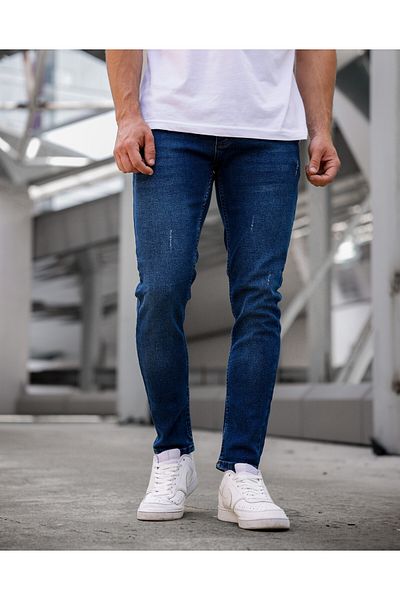 Newtime Мъжки дънки Skinny Fit ТЪМНО сини с нокти