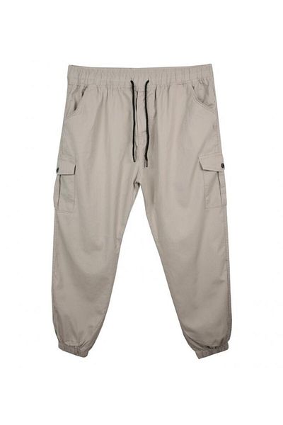 marufshop Large Size Lycra Jogger Pants with Cargo Pockets Stone