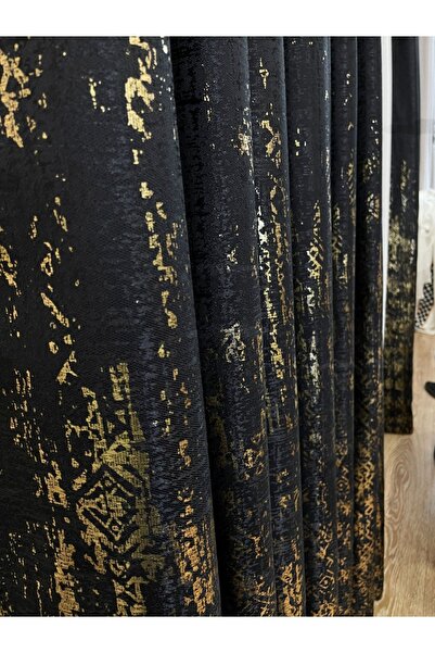 Brillant Jakar Zemin Varaklı Desen 1/3 Sık Pile Fon Perde - Koyu Antrasit - A...