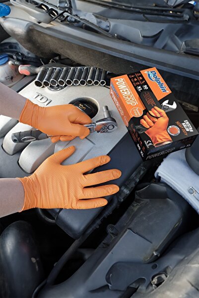 Dolphin Powergrip Ekstra Kalın Turuncu Nitril Eldiven (XL) 50li Paket