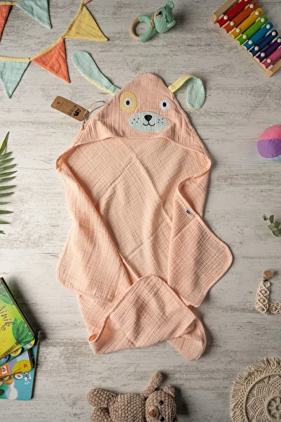 Be'Calm Puppy -Puppy Embroidered Muslin Organic Cotton - Bath Swaddle - Powder