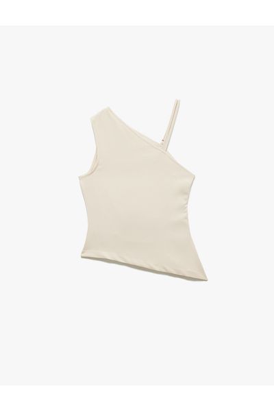 Koton Asymmetrical Neckline Sleeveless Slim Fit Draped Blouse