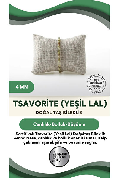 OSMANLI DEĞERLİ TAŞ Sertifikalı Tsavorite (YEŞİL LAL) Doğaltaş Bileklik 4 Mm,...