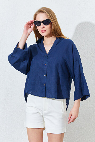 Manche Cămașă de damă din țesătură 100% in, cu croială supradimensionată și s...