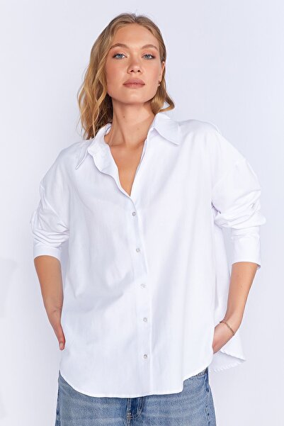 EDITION WOMAN Λευκό μακρύ πουκάμισο Oxford Cotton - Oversize Comfortable Fit Additional1000167422-7472