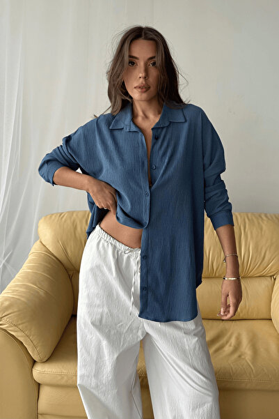Paw Garage Cămașă de vară din țesătură Olivia Indigo supradimensionat pentru femei