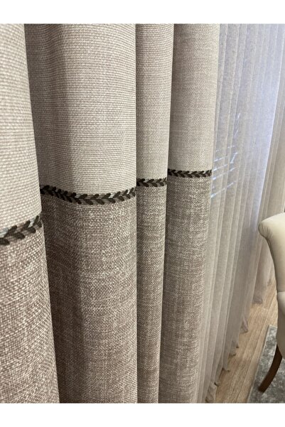 Brillant Keten Görünümlü Örgü Detaylı Desen 1/2,50 Pile Fon Perde