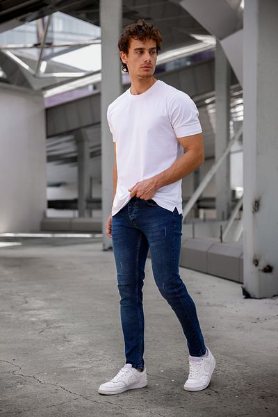 Newtime Мъжки дънки Skinny Fit ТЪМНО сини с нокти
