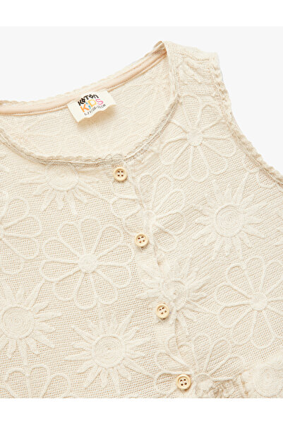 Koton Lace Detailed Crew Neck Sleeveless Buttoned Cotton Blouse