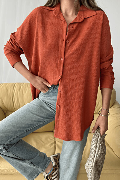 Paw Garage Women's Olivia Tile Oversize Wrinkled Fabric Summer Shirt