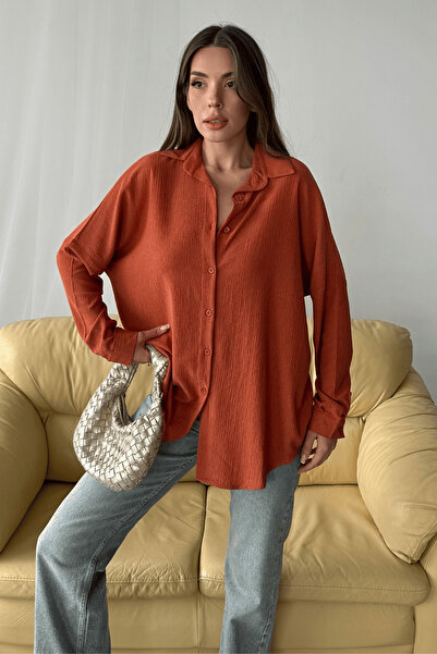 Paw Garage Women's Olivia Tile Oversize Wrinkled Fabric Summer Shirt