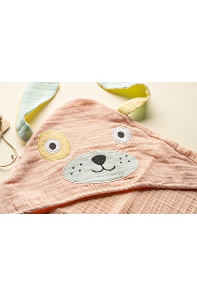 Be'Calm Puppy -Puppy Embroidered Muslin Organic Cotton - Bath Swaddle - Powder