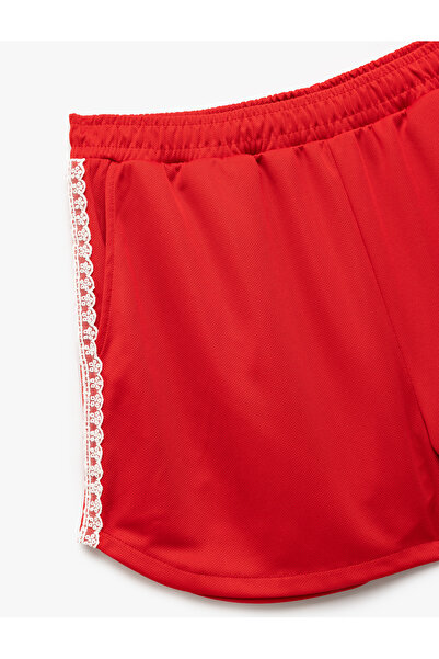 Koton Lace Detailed Shiny Elastic Waist Mini Shorts with Pockets