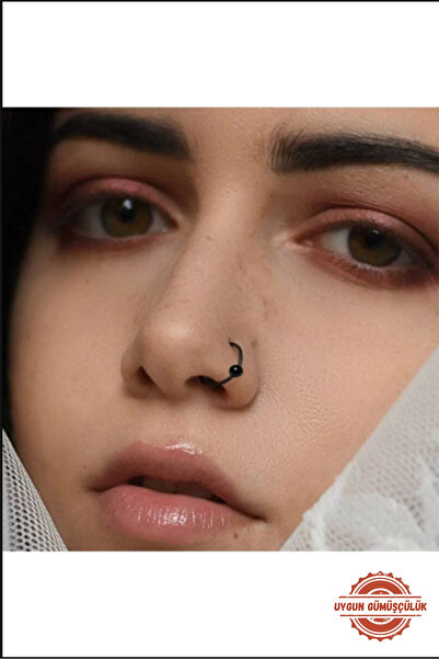 UygunGümüşçülük 925 Ayar Gümüş Tek Top Siyah Halka Hızma Piercing Delikli Del...
