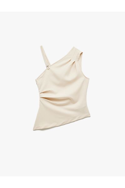 Koton Asymmetrical Neckline Sleeveless Slim Fit Draped Blouse