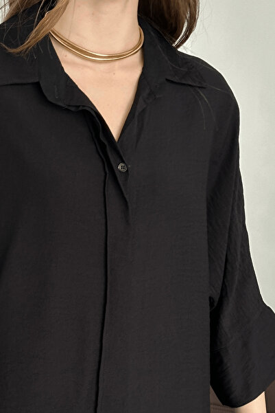 Paw Garage Γυναικείο πουκάμισο Evelyn Black oversized , Λινό πουκάμισο Ayrobin με πλάτη με πόρπη