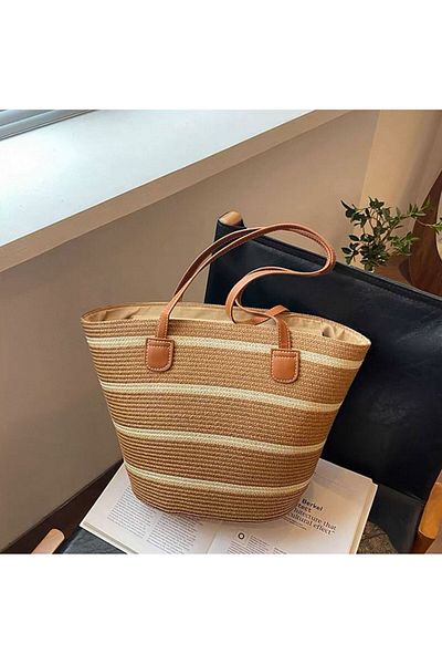 Axesoire Nwc-1043-1 Striped Camel Beige Straw Bag