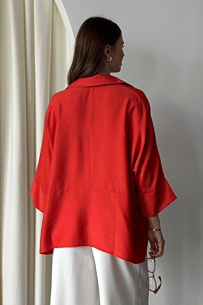 Paw Garage Γυναικείο πουκάμισο Evelyn Pomegranate Flower oversized , Πουκάμισο από λινό Ayrobin με πλάτες μπροστά