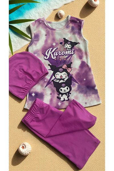 MİLAYS LİFE HOME COLLECTİON Girl's 3 Piece Kuromi Swimsuit Set