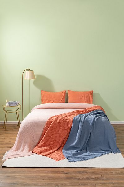 NEEA HOME Ege Muslin Bedspread - Battal Size 100% Cotton Muslin Pique Bedspread - 4 Layers Muslin - (220×240)