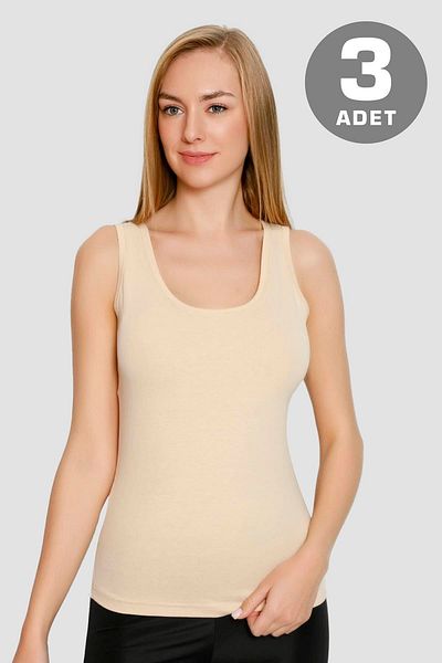 Arma Yıldız Women's Skin Color Cotton Lycra Thick Strap Undershirt 3 Pack Flexible and Soft Fabric