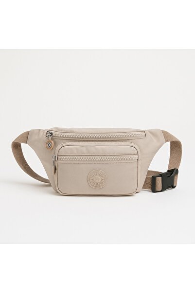 Newish حقيبة كتف وحزام للخصر من القماش المجعد باللون الكريمي للنساء