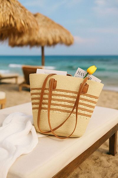 Axesoire Nwc-1050 Striped Beige Straw Bag