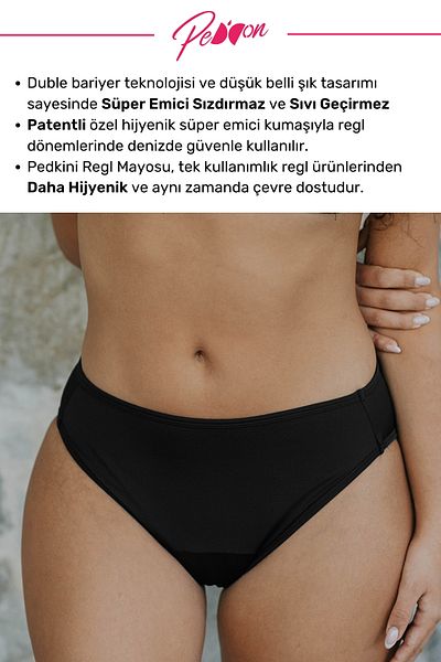 PEDDON Comfortable Padkini under Swimwear for Menstrual Period Super Absorbent Low Waist Bikini Bottom Black Menstrual Swimsuit