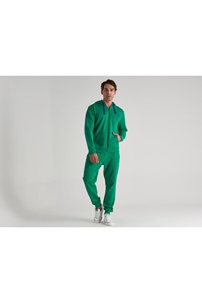 United Colors of Benetton Світшот з капюшоном на блискавці для чоловіків Bnt-m20310 Зелений