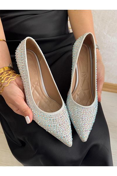 DERİ KABUSU Short Heel Beaded Women's Heel Shoes 864