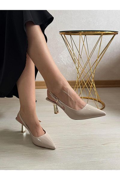 DERİ KABUSU Women's Heel Shoes with Open Back and Stone Buckle 967