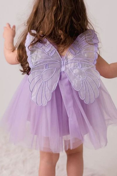 Minytrendy Baby Girl Child Butterfly Winged High Waist Above Knee Tutu Skirt Birthday Party Concept Mini Dress
