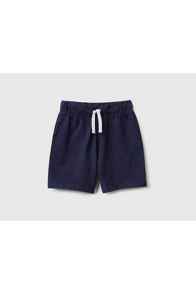 United Colors of Benetton Boys' Navy Blue Bermuda Combed Cotton Shorts - Benetton Logo