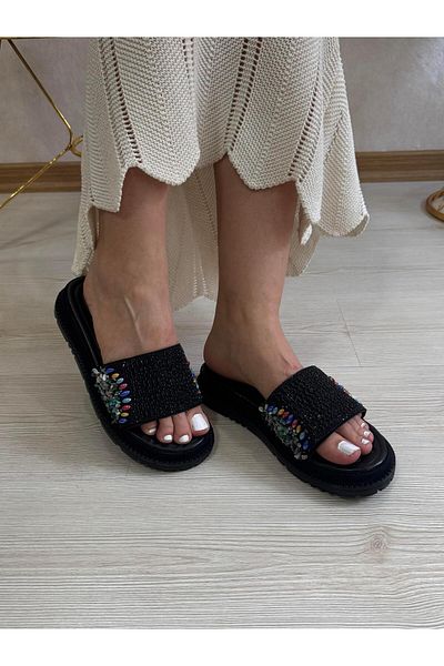 DERİ KABUSU Beaded Stone Women's Slippers 697