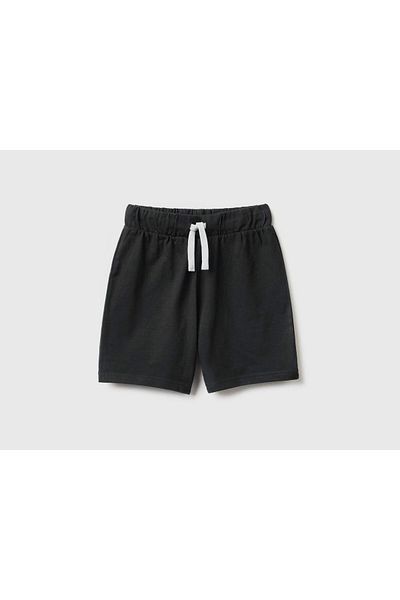 United Colors of Benetton Benetton Logo Bermuda Combed Cotton Shorts - Boy Black