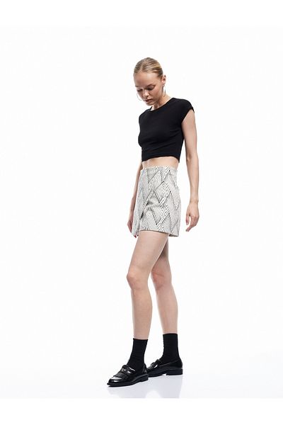 Koton Gabardine Cotton Slim Fit Geometric Patterned Mini Shorts Skirt