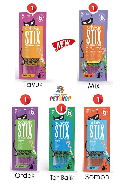 Schesir TOM&JERRYPETSHOP - Stix Tavuklu & Somonlu & Ördekli & Ton Balık & Mix...