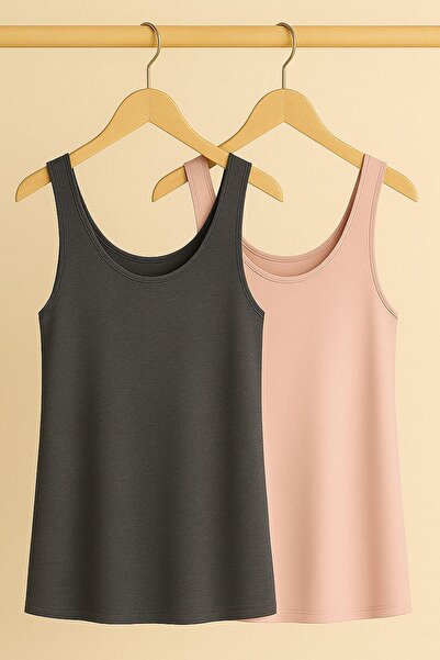 COTENCONCEPT 2 Pieces A-Line Comfortable Fit Basic Thick Strap Undershirt T-S...