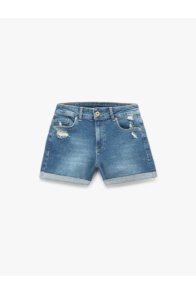 Koton Layered Leg Worn Button Pocket Skinny Fit Mini Denim Shorts