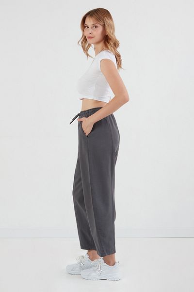 Fulla Moda High Waist Linen Shalwar Trousers with Elastic Waist